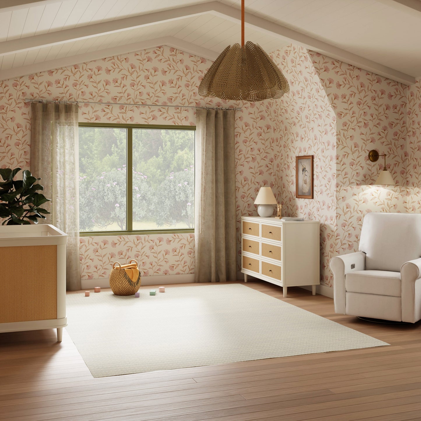 Marin with Cane 6 Drawer Assembled Dresser in Warm White and Honey Cane