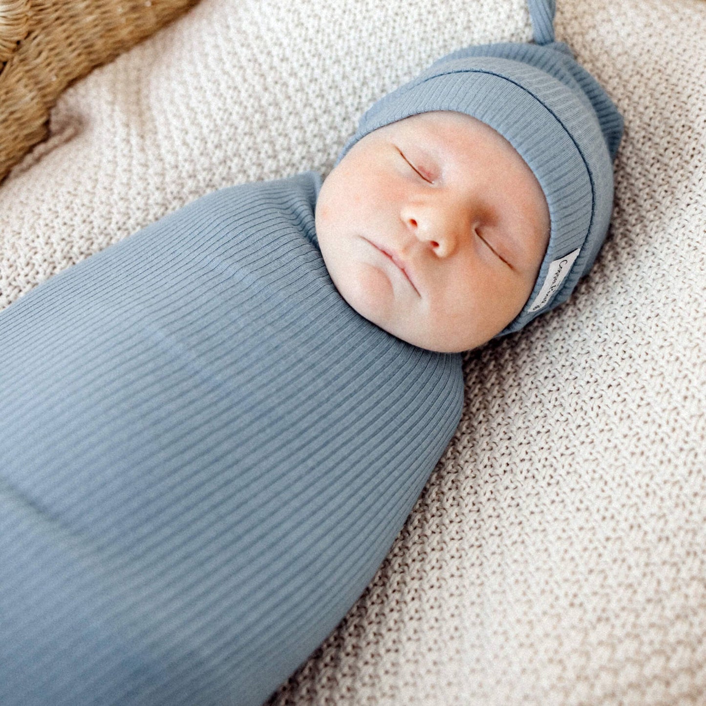 COPPER PEARL RIB KNIT SWADDLE BLANKET -ATLANTIC