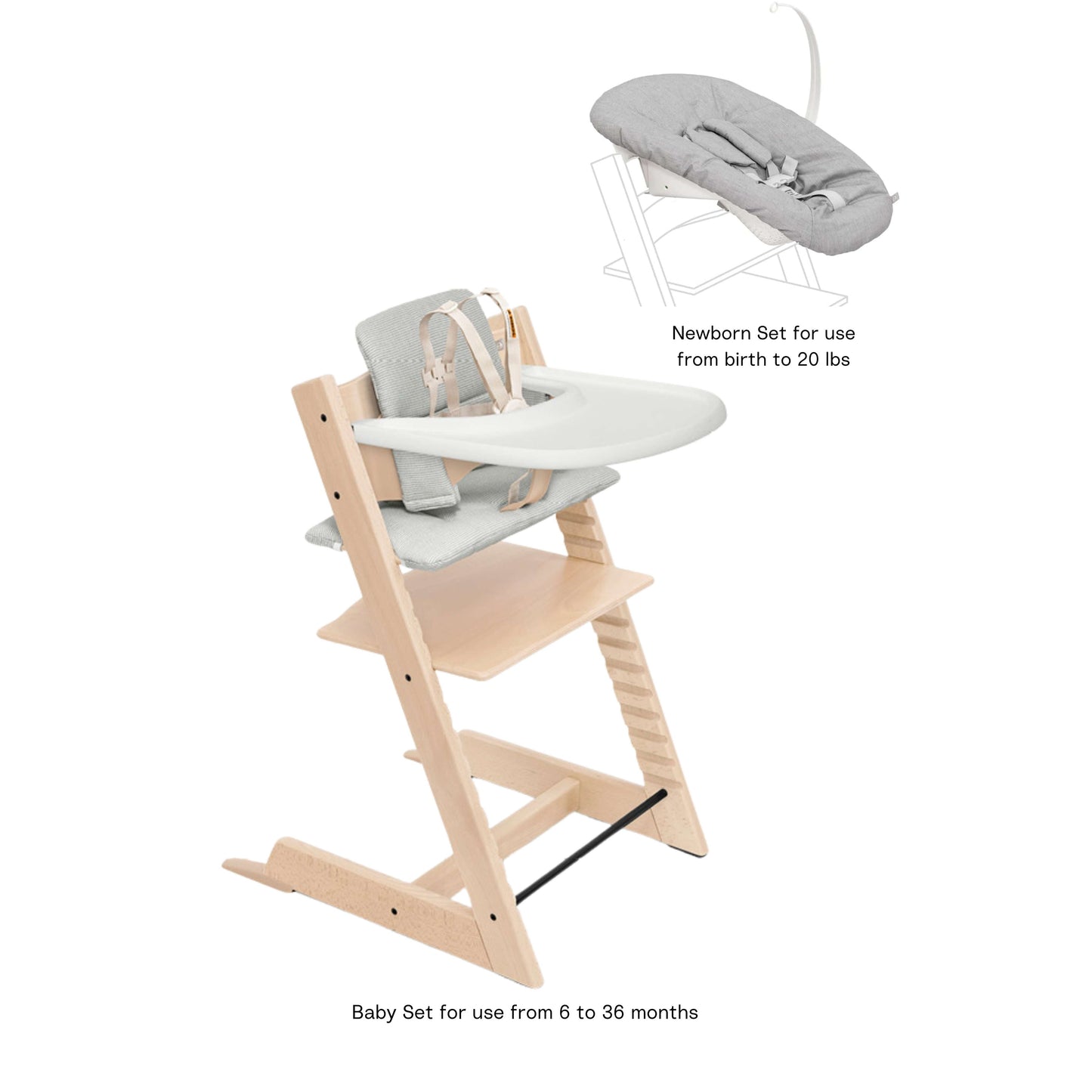 STOKKE TRIPP TRAPP HIGH CHAIR² WITH CUSHION, NEWBORN SET + STOKKE TRAY