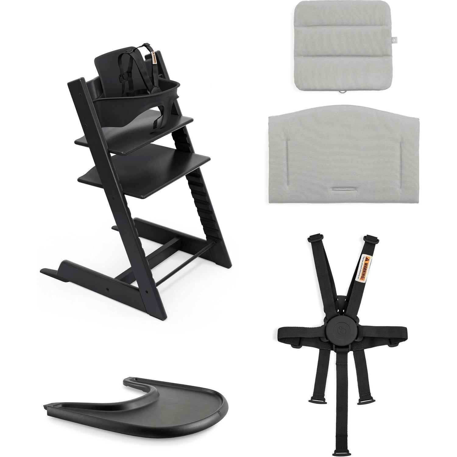 Tripp Trapp High Chair Natural, Nordic Grey Cushion and Stokke Tray