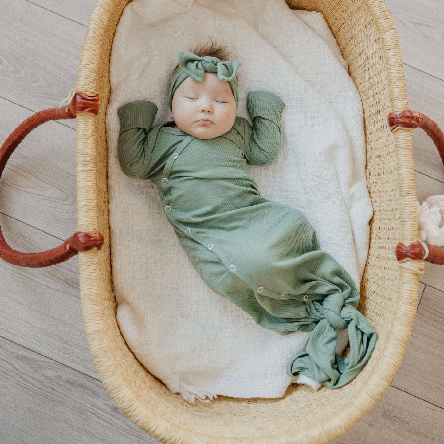 COPPER PEARL RIB KNIT NEWBORN KNOTTED GOWN - CLOVER