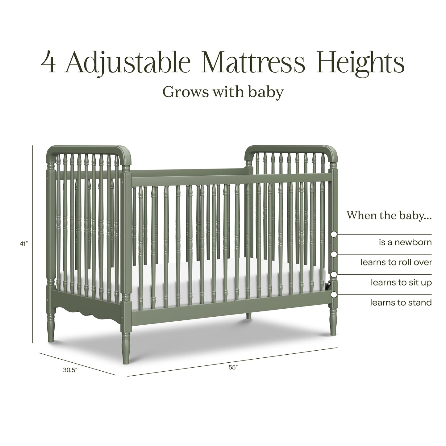 Liberty 3-in-1 Convertible Spindle Crib w/Toddler Bed Conversion Kit in Dusty Rose