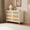 Marin with Cane 6 Drawer Assembled Dresser in Warm White and Honey Cane