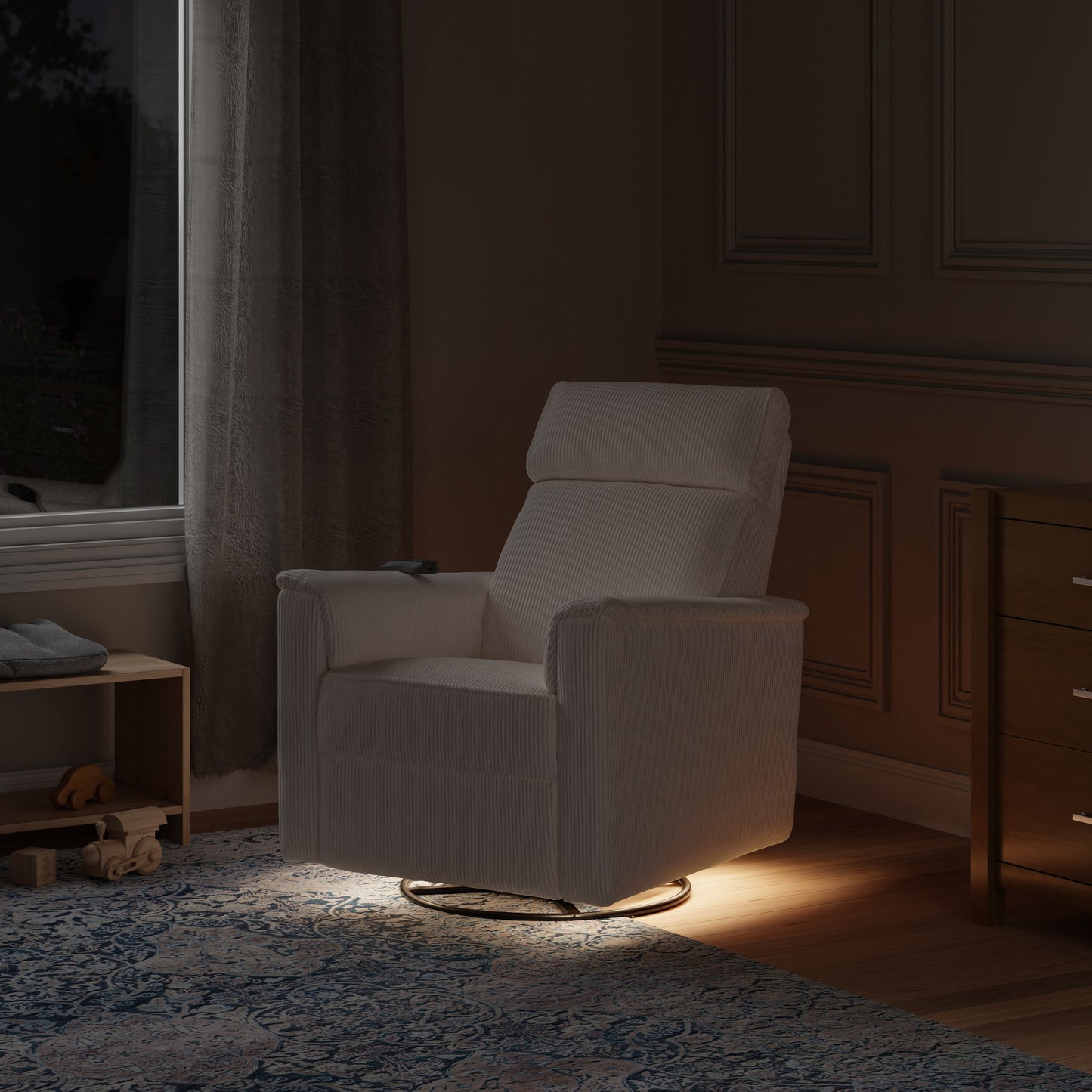 MONOGRAM BY NAMESAKE WILLA DELUXE POWER RECLINER AND SWIVEL GLIDER WITH HEAT + MASSAGE | IVORY CORDUROY | EXCLUSIVE! IVORY CORDUROY