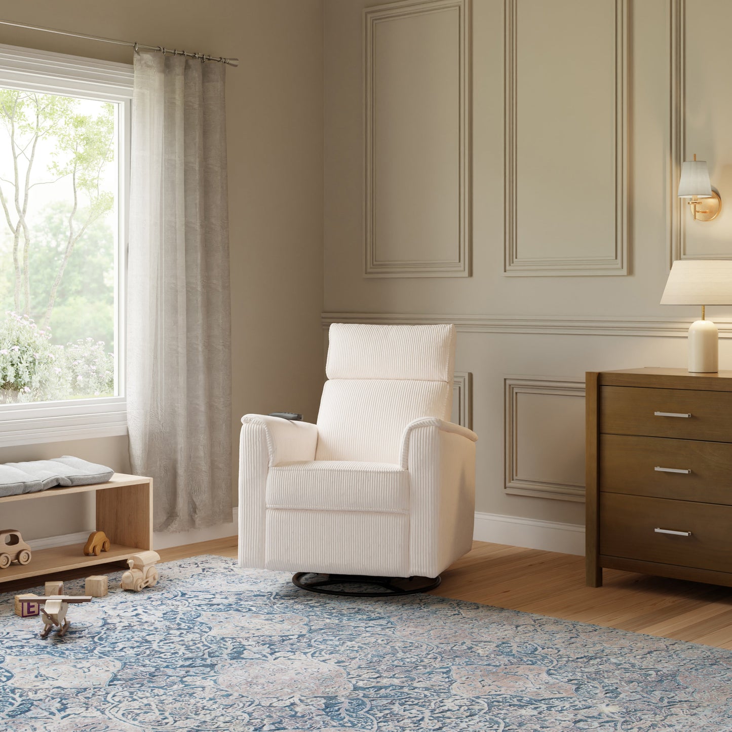 MONOGRAM BY NAMESAKE WILLA DELUXE POWER RECLINER AND SWIVEL GLIDER WITH HEAT + MASSAGE | IVORY CORDUROY | EXCLUSIVE! IVORY CORDUROY