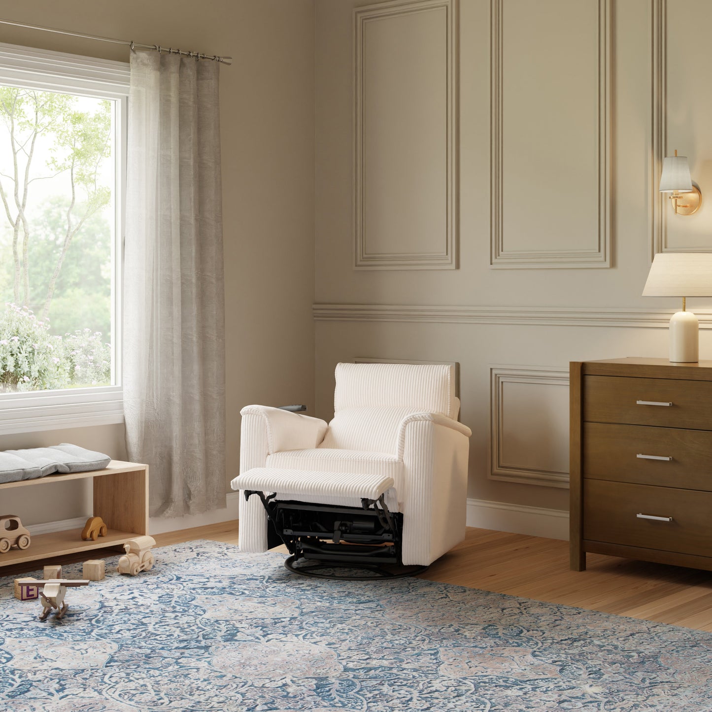 MONOGRAM BY NAMESAKE WILLA DELUXE POWER RECLINER AND SWIVEL GLIDER WITH HEAT + MASSAGE | IVORY CORDUROY | EXCLUSIVE! IVORY CORDUROY