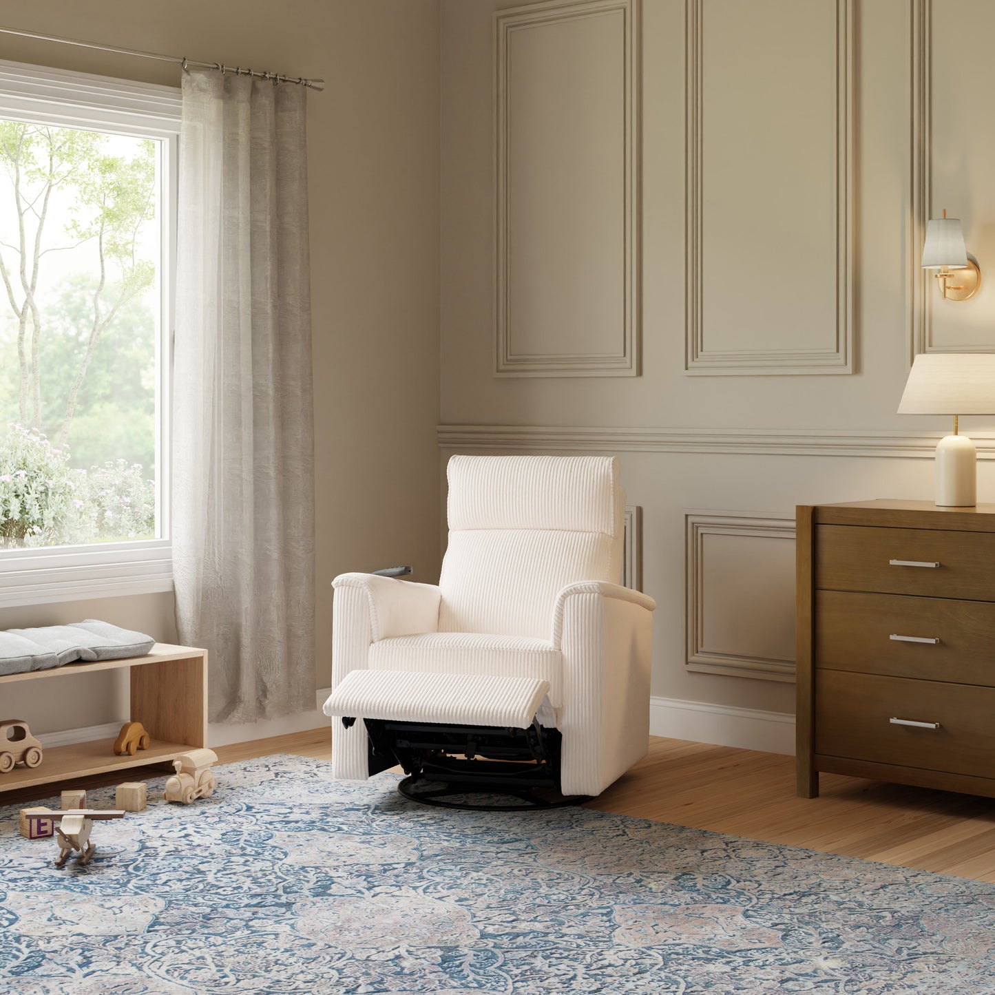 MONOGRAM BY NAMESAKE WILLA DELUXE POWER RECLINER AND SWIVEL GLIDER WITH HEAT + MASSAGE | IVORY CORDUROY | EXCLUSIVE! IVORY CORDUROY