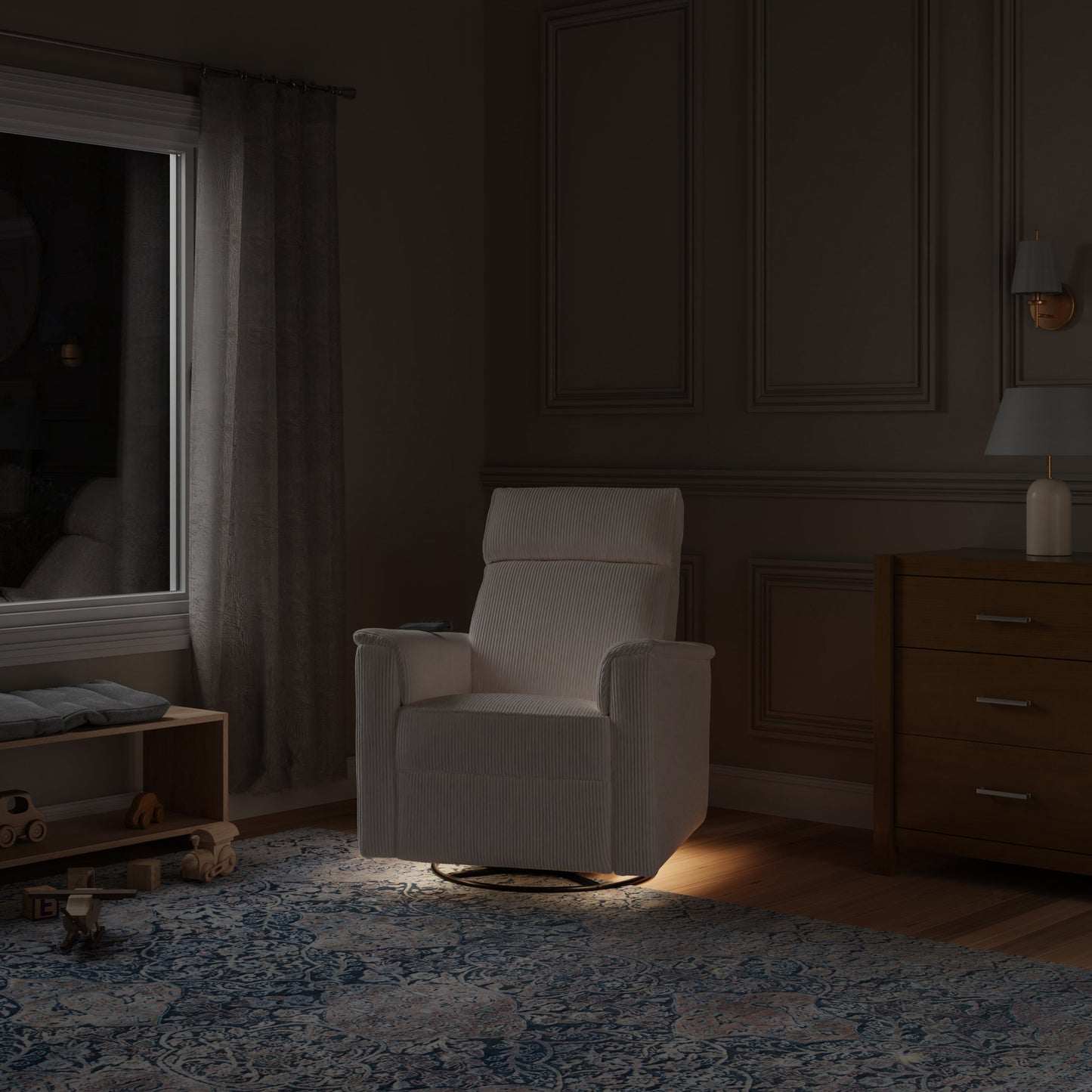 MONOGRAM BY NAMESAKE WILLA DELUXE POWER RECLINER AND SWIVEL GLIDER WITH HEAT + MASSAGE | IVORY CORDUROY | EXCLUSIVE! IVORY CORDUROY