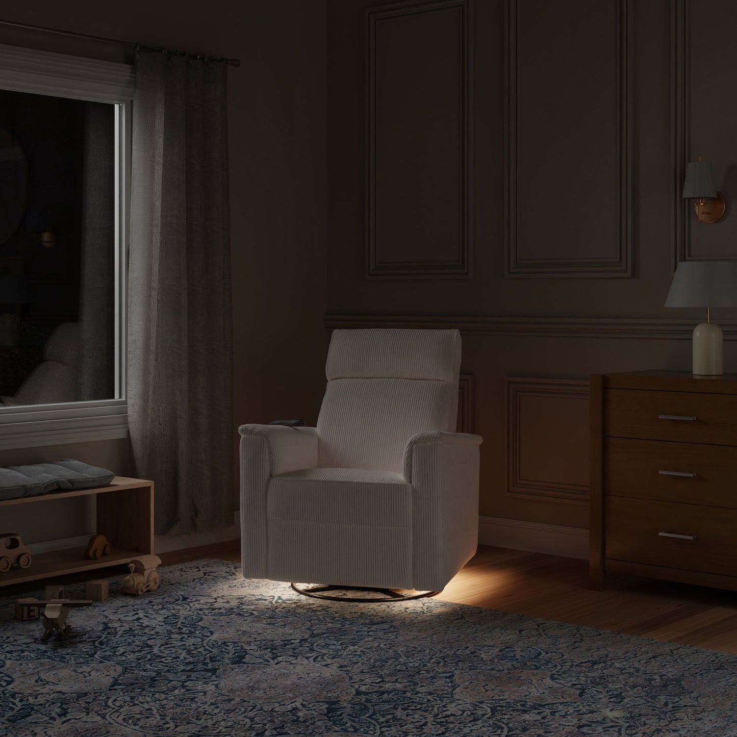 MONOGRAM BY NAMESAKE WILLA DELUXE POWER RECLINER AND SWIVEL GLIDER WITH HEAT + MASSAGE | IVORY CORDUROY | EXCLUSIVE! IVORY CORDUROY