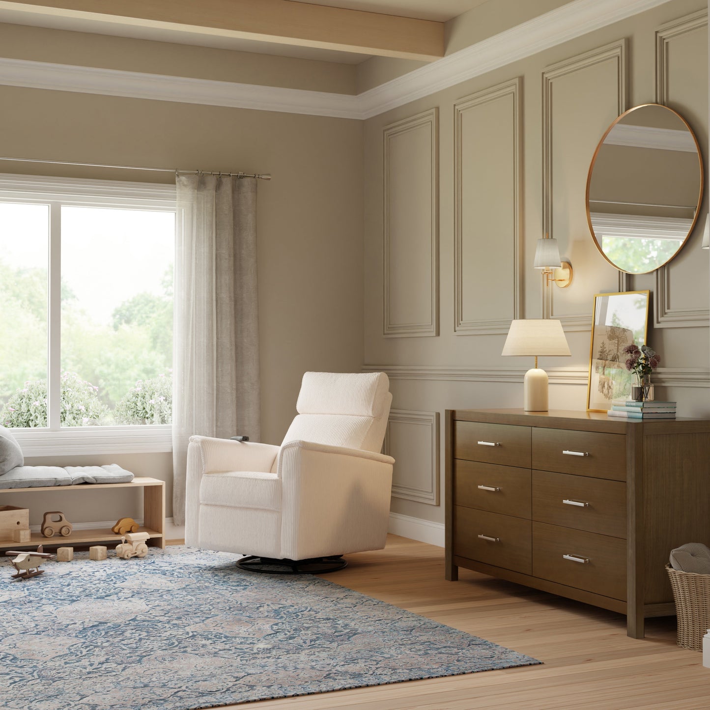 MONOGRAM BY NAMESAKE WILLA DELUXE POWER RECLINER AND SWIVEL GLIDER WITH HEAT + MASSAGE | IVORY CORDUROY | EXCLUSIVE! IVORY CORDUROY