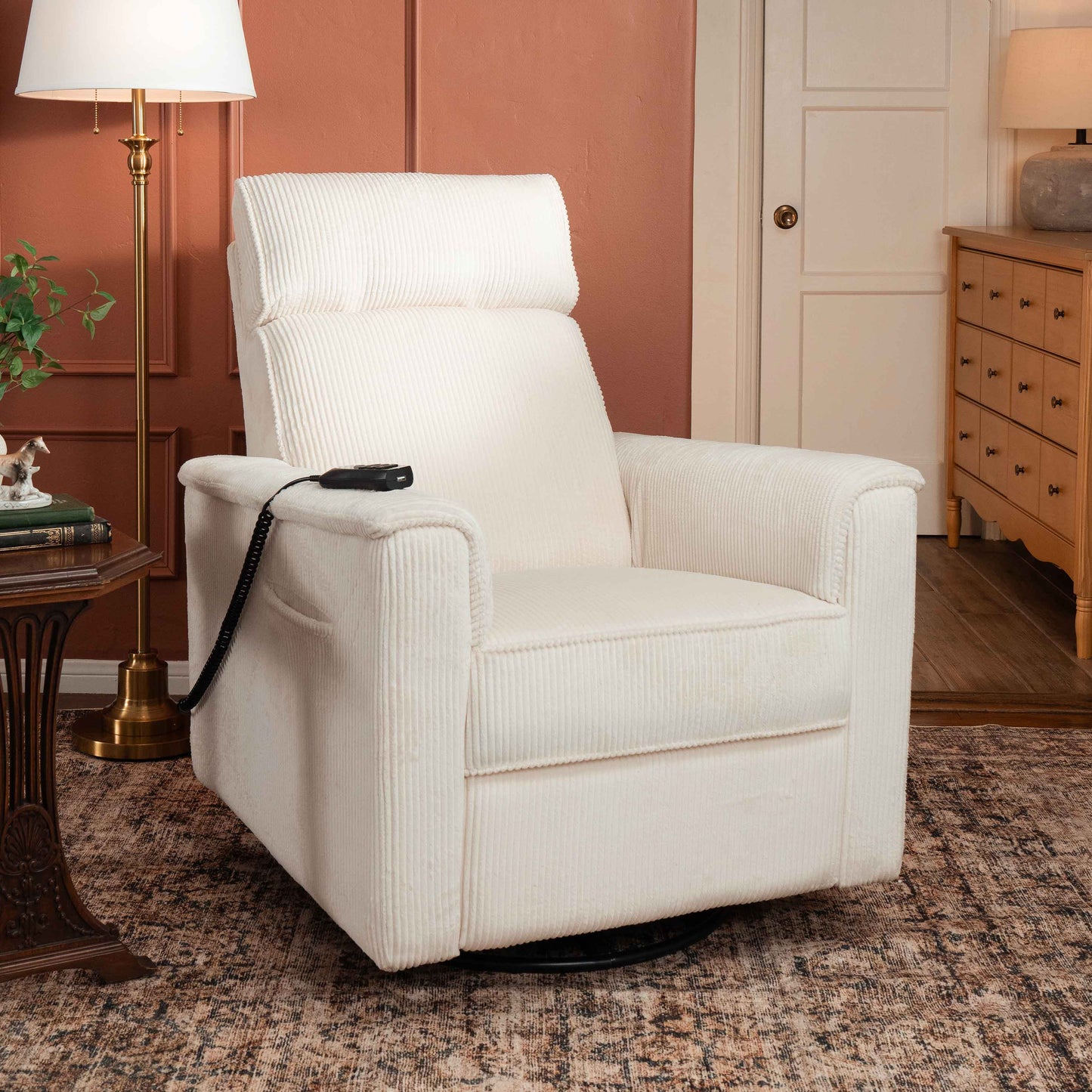 MONOGRAM BY NAMESAKE WILLA DELUXE POWER RECLINER AND SWIVEL GLIDER WITH HEAT + MASSAGE | IVORY CORDUROY | EXCLUSIVE! IVORY CORDUROY