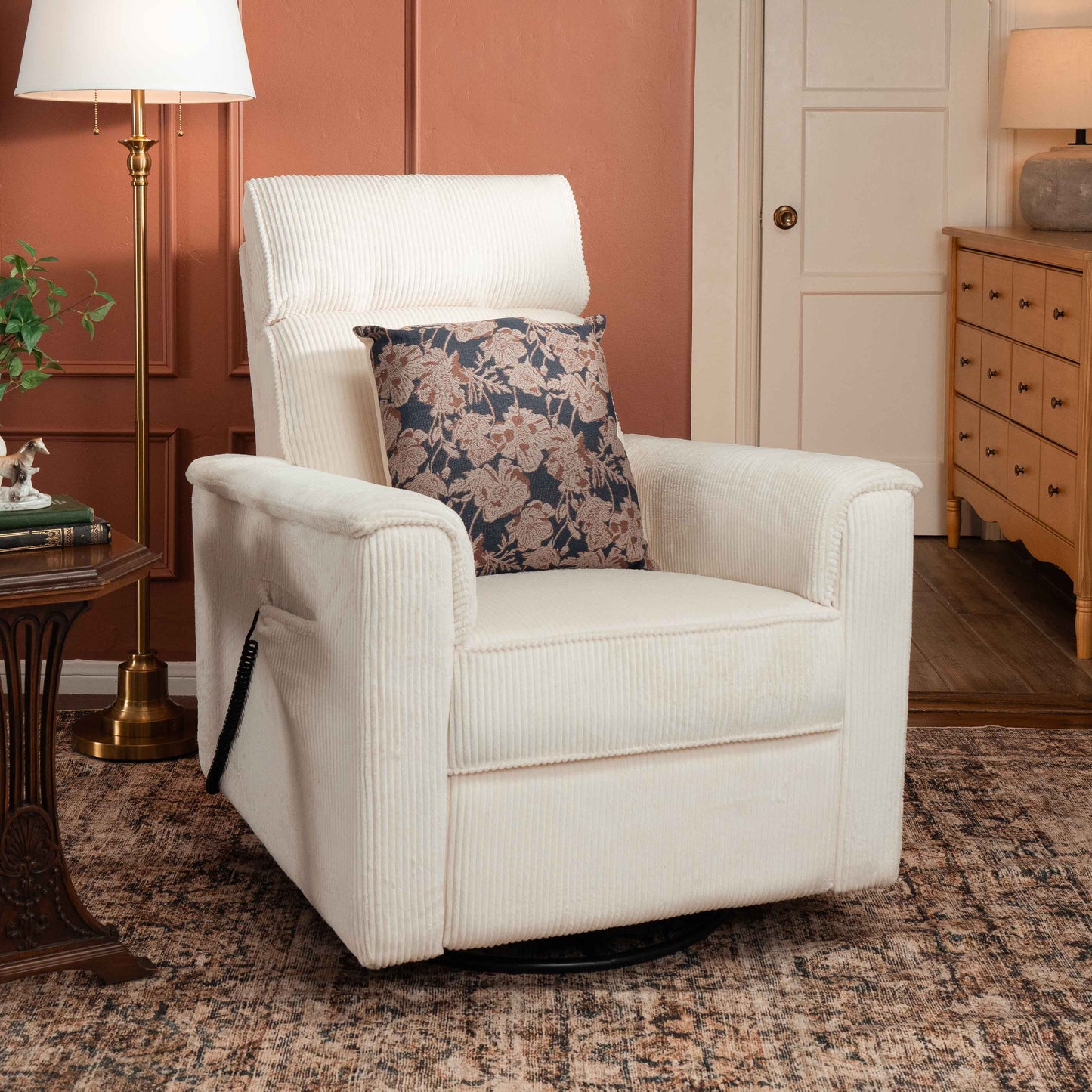 MONOGRAM BY NAMESAKE WILLA DELUXE POWER RECLINER AND SWIVEL GLIDER WITH HEAT + MASSAGE | IVORY CORDUROY | EXCLUSIVE! IVORY CORDUROY