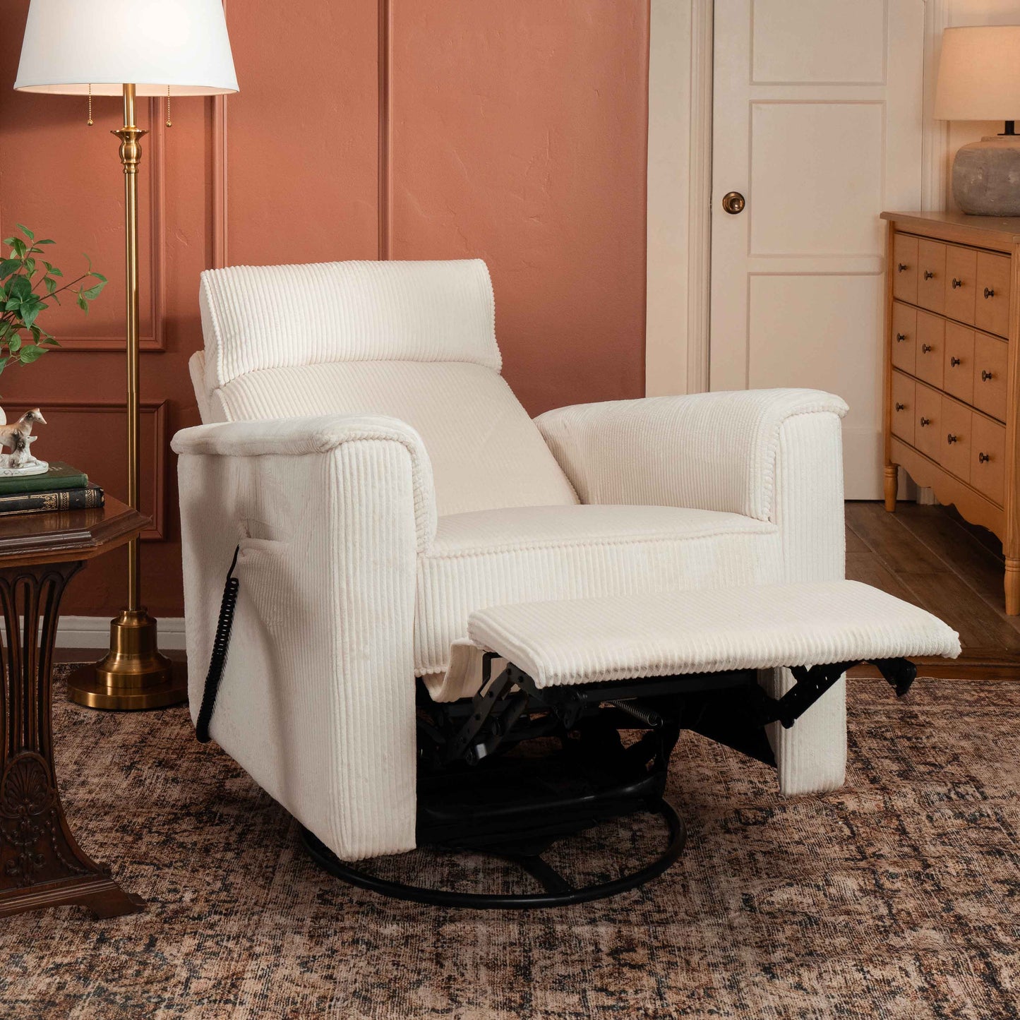 MONOGRAM BY NAMESAKE WILLA DELUXE POWER RECLINER AND SWIVEL GLIDER WITH HEAT + MASSAGE | IVORY CORDUROY | EXCLUSIVE! IVORY CORDUROY