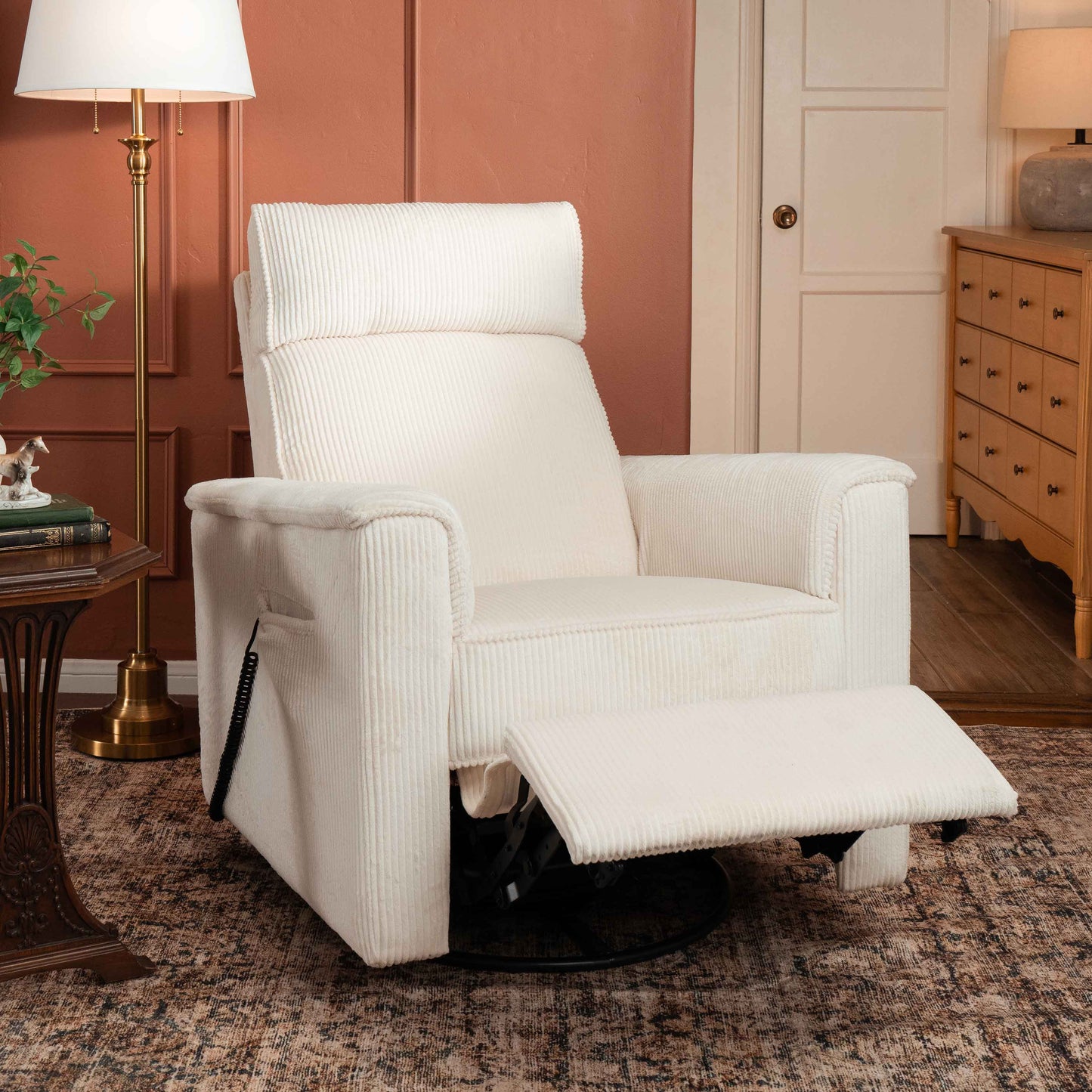 MONOGRAM BY NAMESAKE WILLA DELUXE POWER RECLINER AND SWIVEL GLIDER WITH HEAT + MASSAGE | IVORY CORDUROY | EXCLUSIVE! IVORY CORDUROY