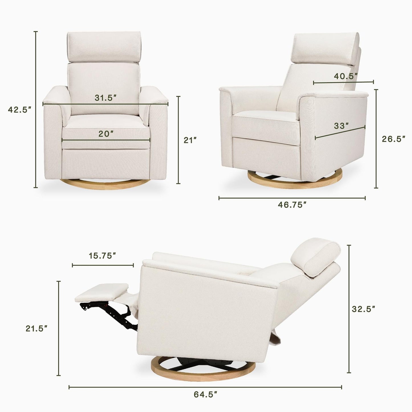 Willa Power Glider Recliner w/ adj. headrest & USB in Performance Grey Eco-Weave w/Light Wood Base