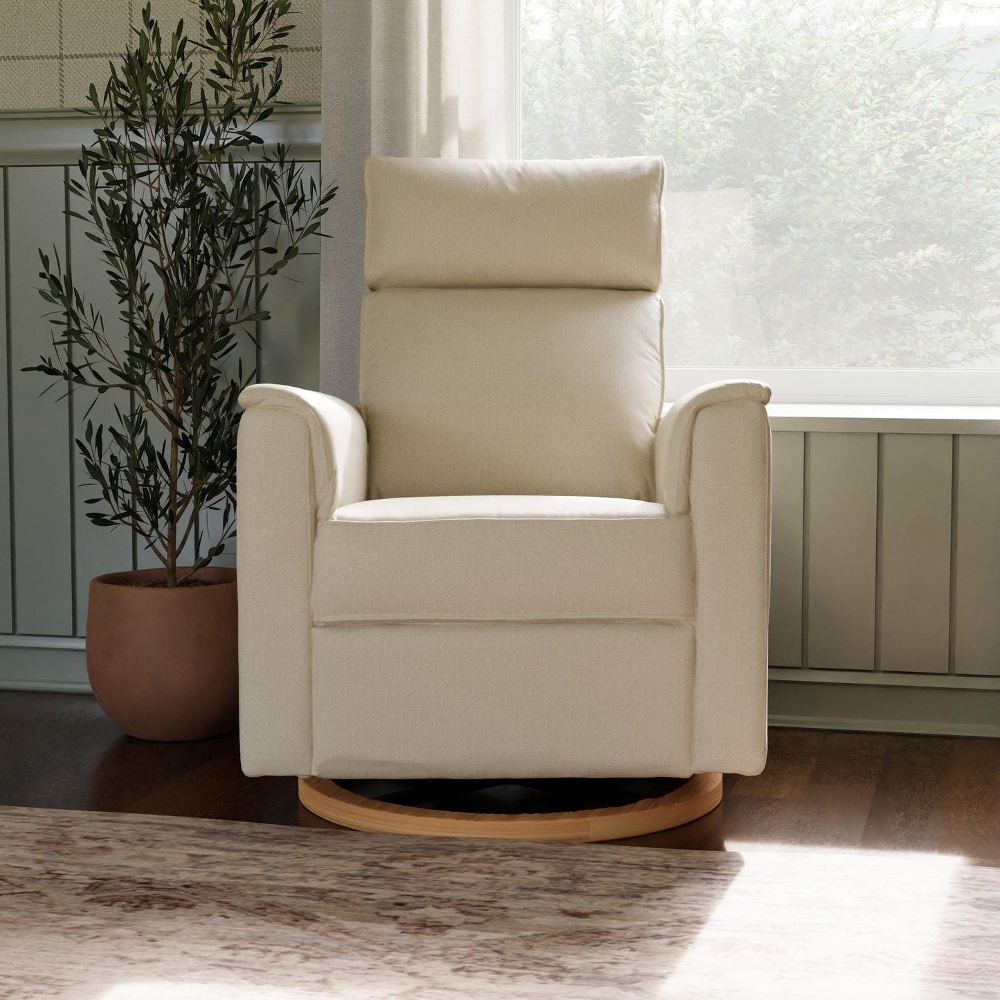 Willa Power Glider Recliner w/ adj. headrest & USB in Performance Grey Eco-Weave w/Light Wood Base