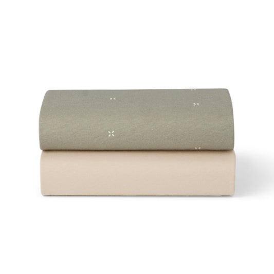 Bassinet 2 Pack Fitted Sheets - Sage Cross