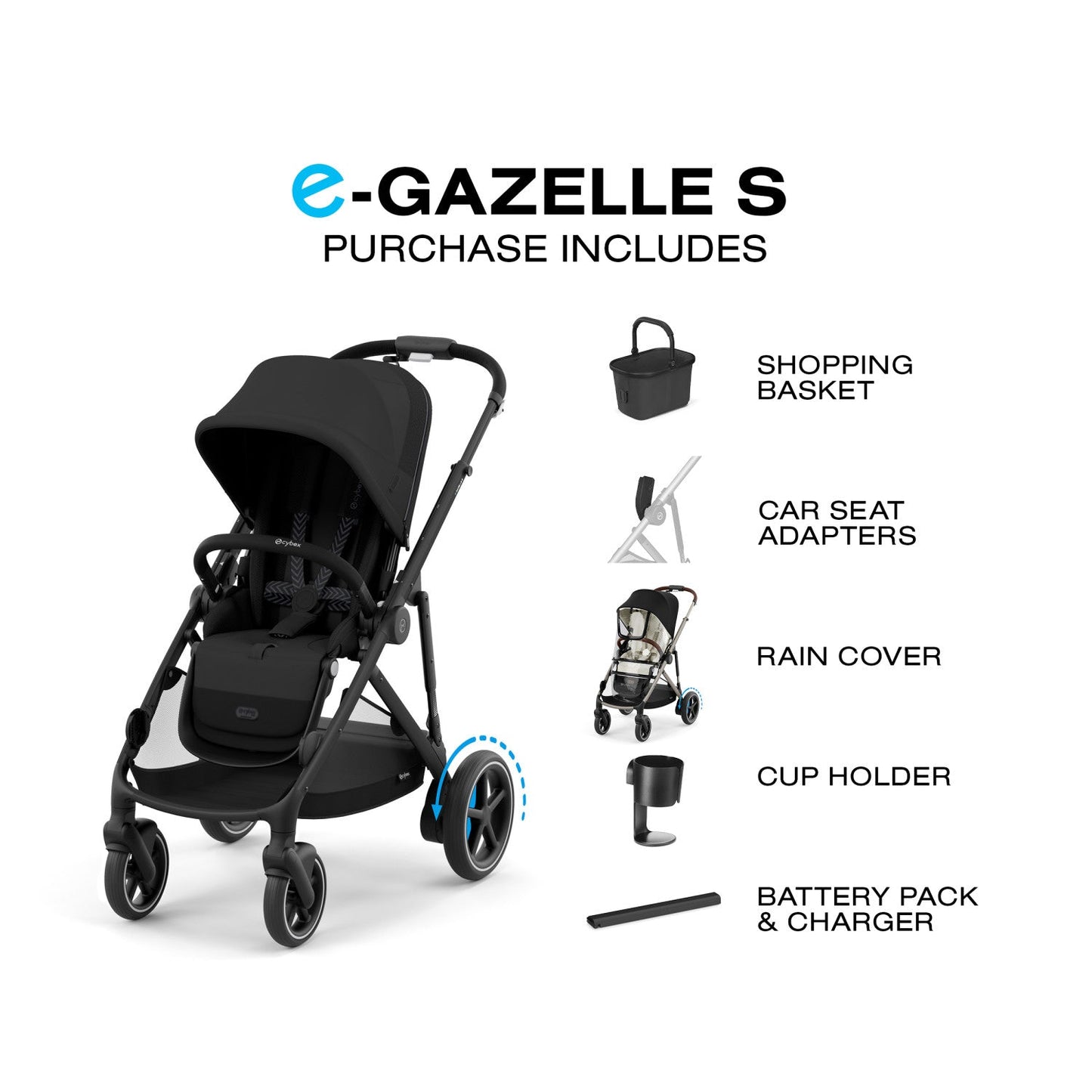 CYBEX E-GAZELLE S ELECTRONIC ASSIST SINGLE-TO-DOUBLE STROLLER