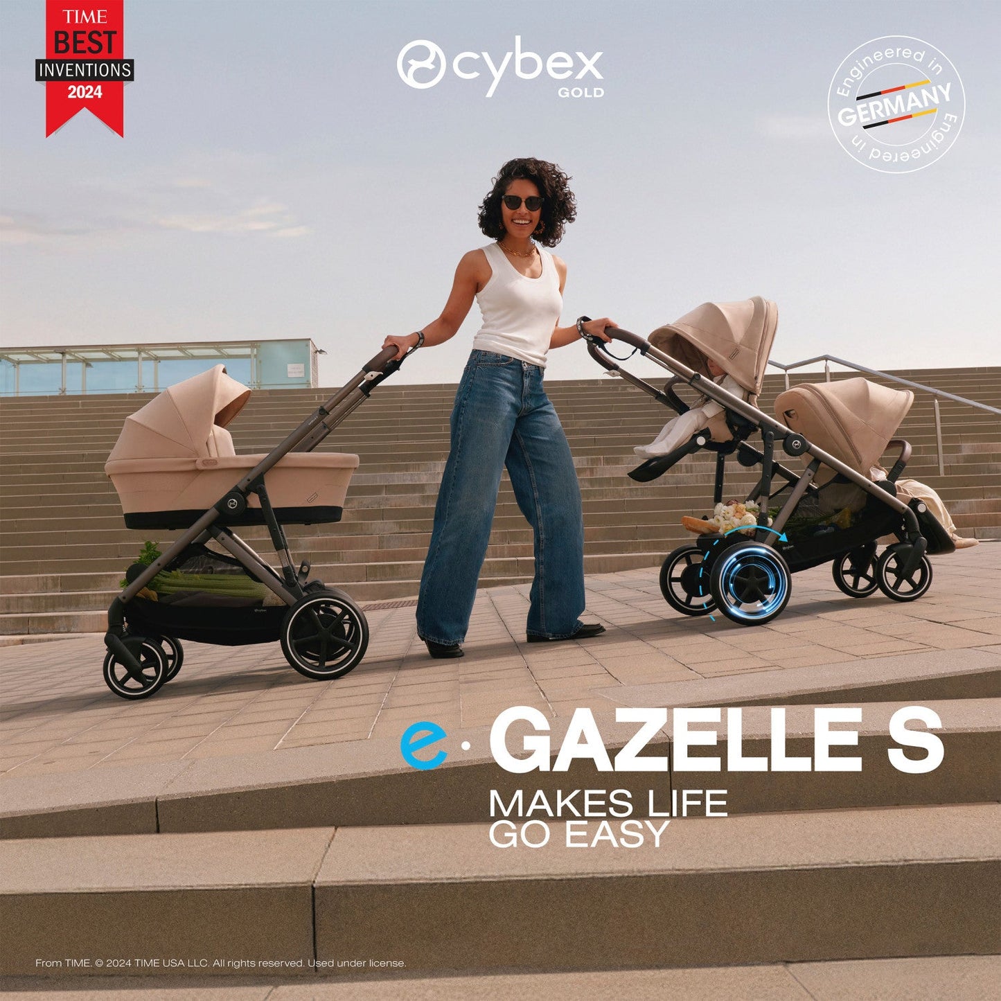 CYBEX E-GAZELLE S ELECTRONIC ASSIST SINGLE-TO-DOUBLE STROLLER