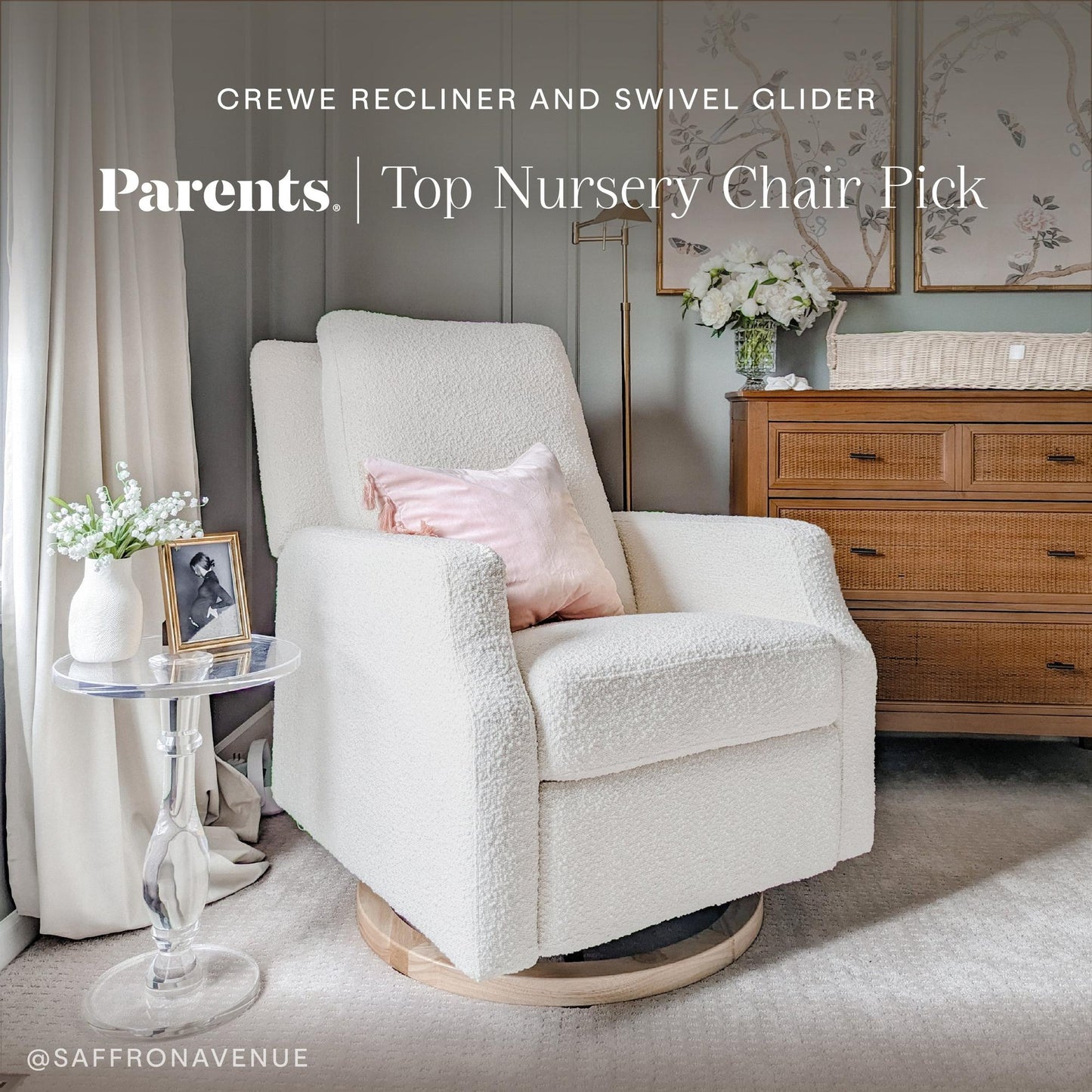 NAMESAKE CREWE RECLINER AND SWIVEL GLIDER IVORY BOUCLE