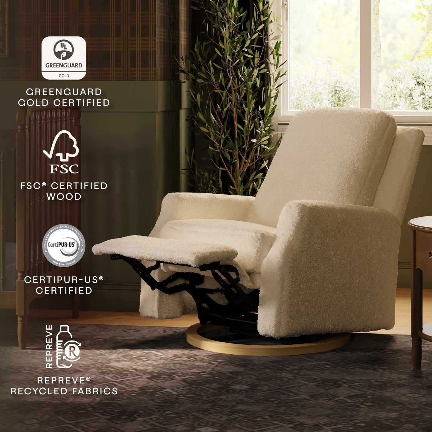 NAMESAKE CREWE RECLINER AND SWIVEL GLIDER IVORY BOUCLE