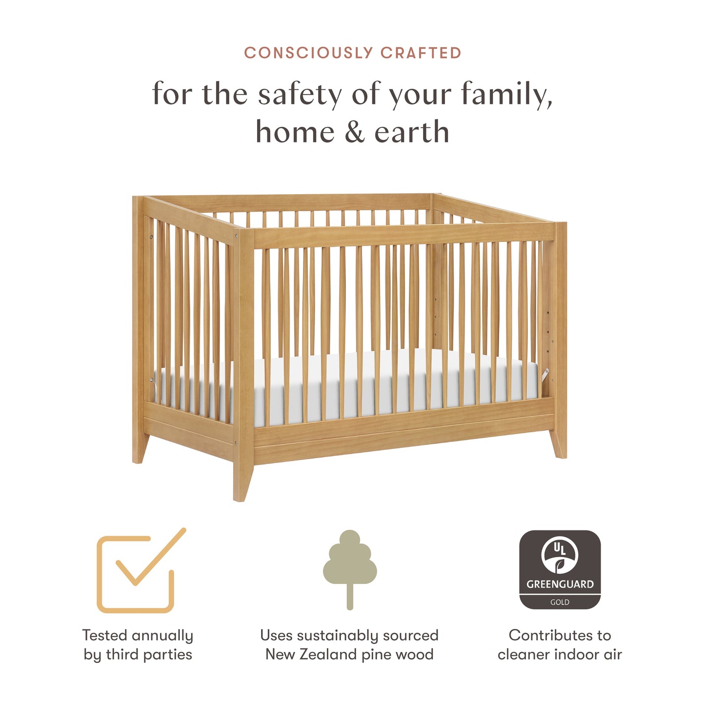 Sprout 4-in-1 Convertible Crib w/Toddler Bed Conversion Kit in Honey