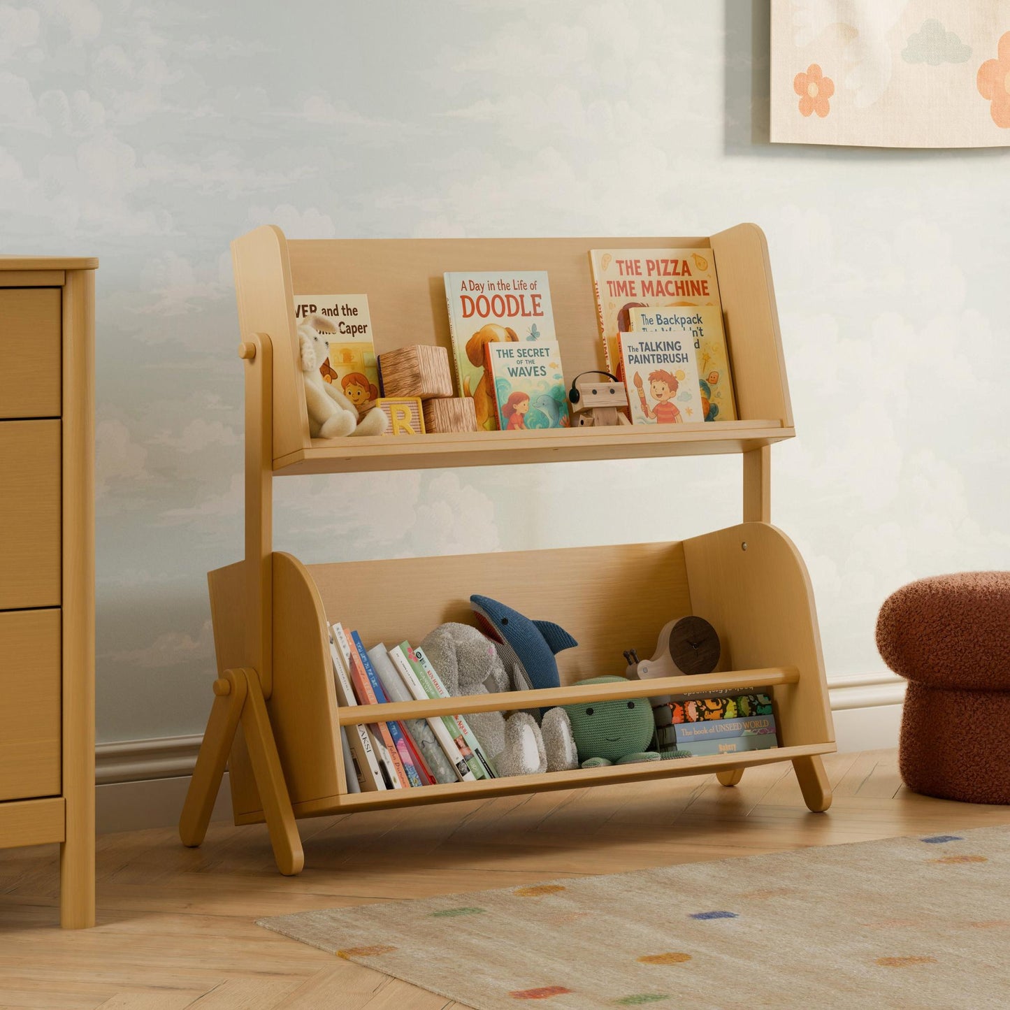 Tally Storage and Bookshelf in Washed Natural