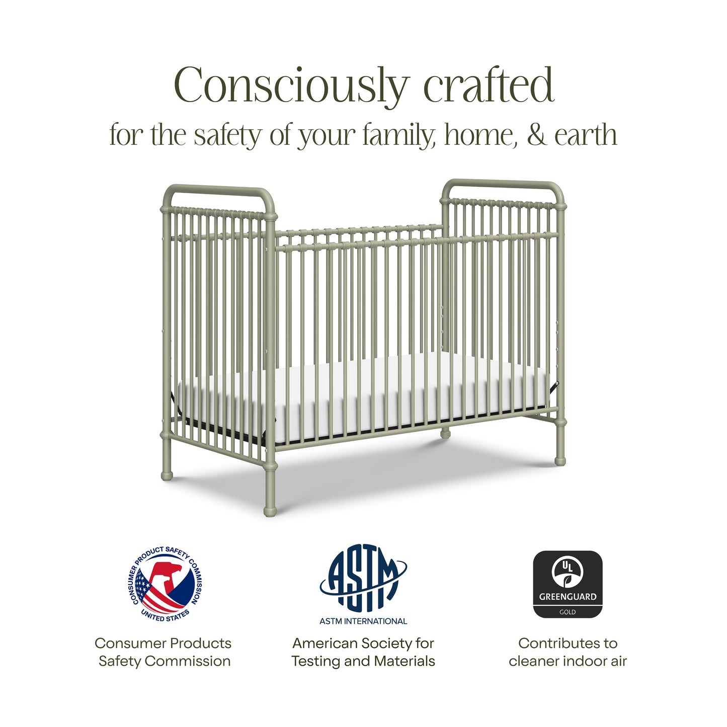 Abigail 3-in-1 Convertible Crib in Heirloom Sage