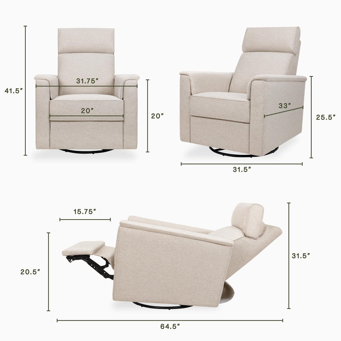 Willa Power Glider Recliner w/ adj. headrest & USB in Performance Grey Eco-Weave w/Light Wood Base
