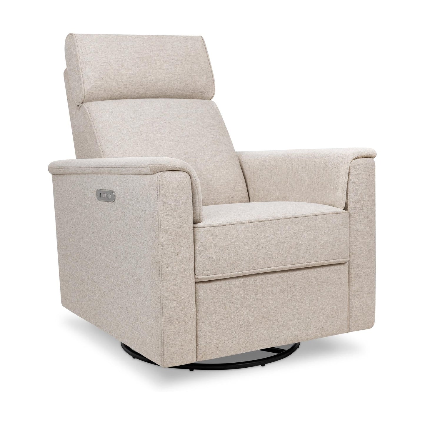 Willa Power Glider Recliner w/ adj. headrest & USB in Performance Grey Eco-Weave w/Light Wood Base