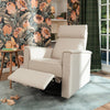 Willa Power Glider Recliner w/ adj. headrest & USB in Performance Grey Eco-Weave w/Light Wood Base