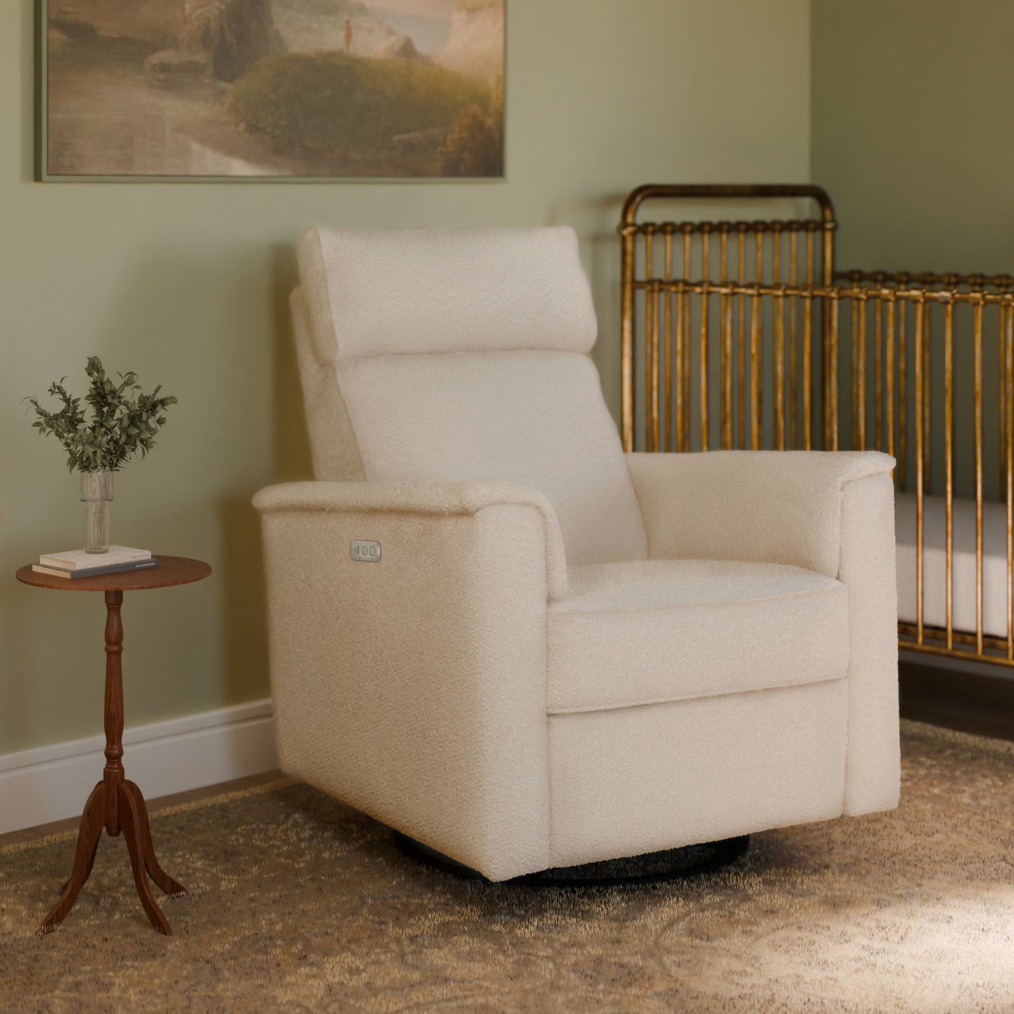 Willa Power Glider Recliner w/ adj. headrest & USB in Performance Grey Eco-Weave w/Light Wood Base