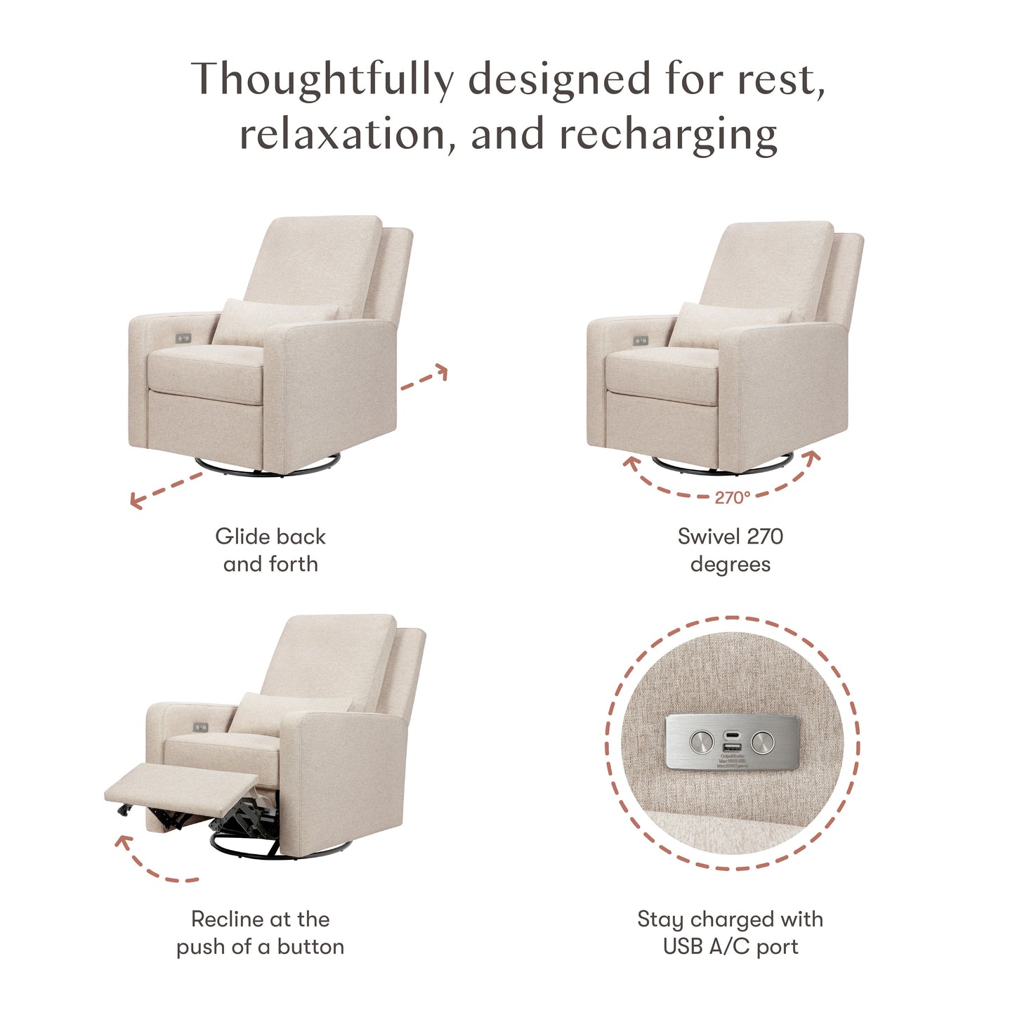 Sigi Glider Recliner w/ Electronic Control and USB in Performance Ivory Boucle
