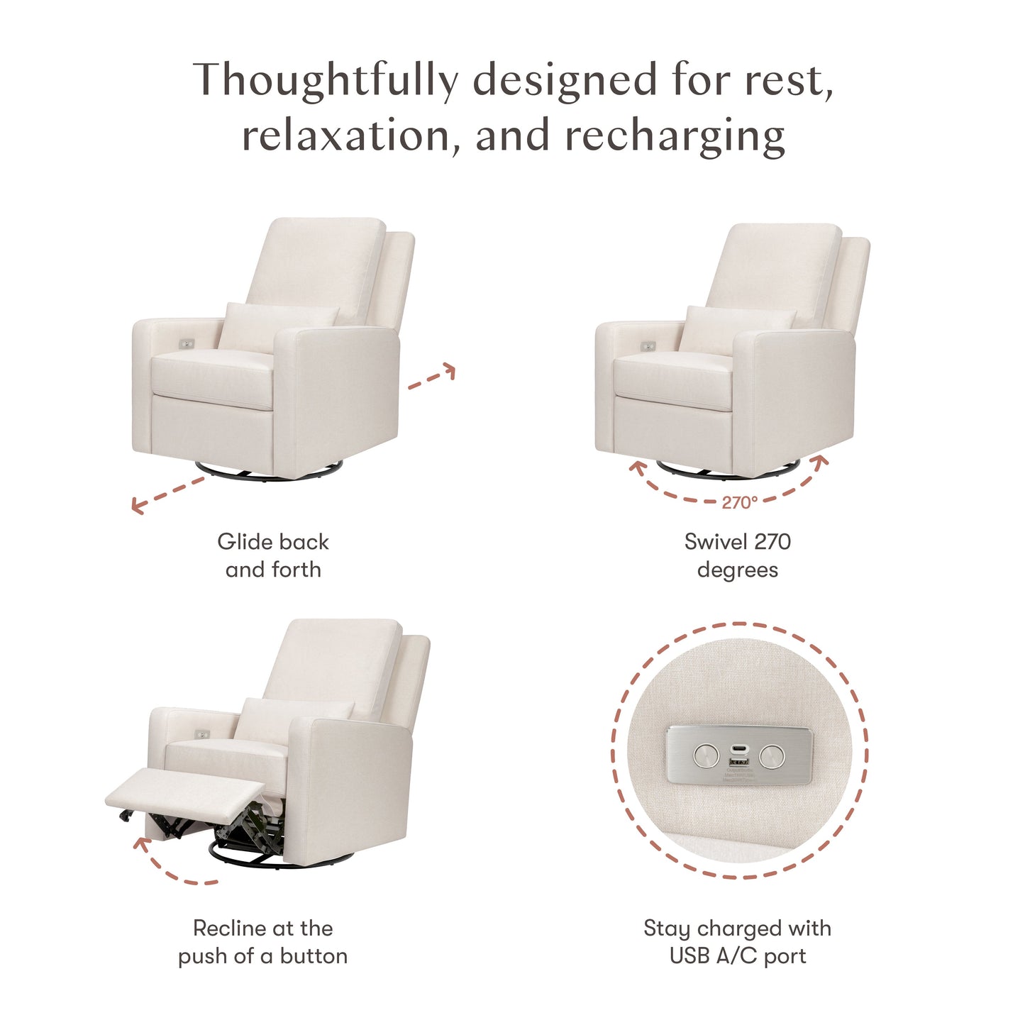 Sigi Glider Recliner w/ Electronic Control and USB in Performance Ivory Boucle