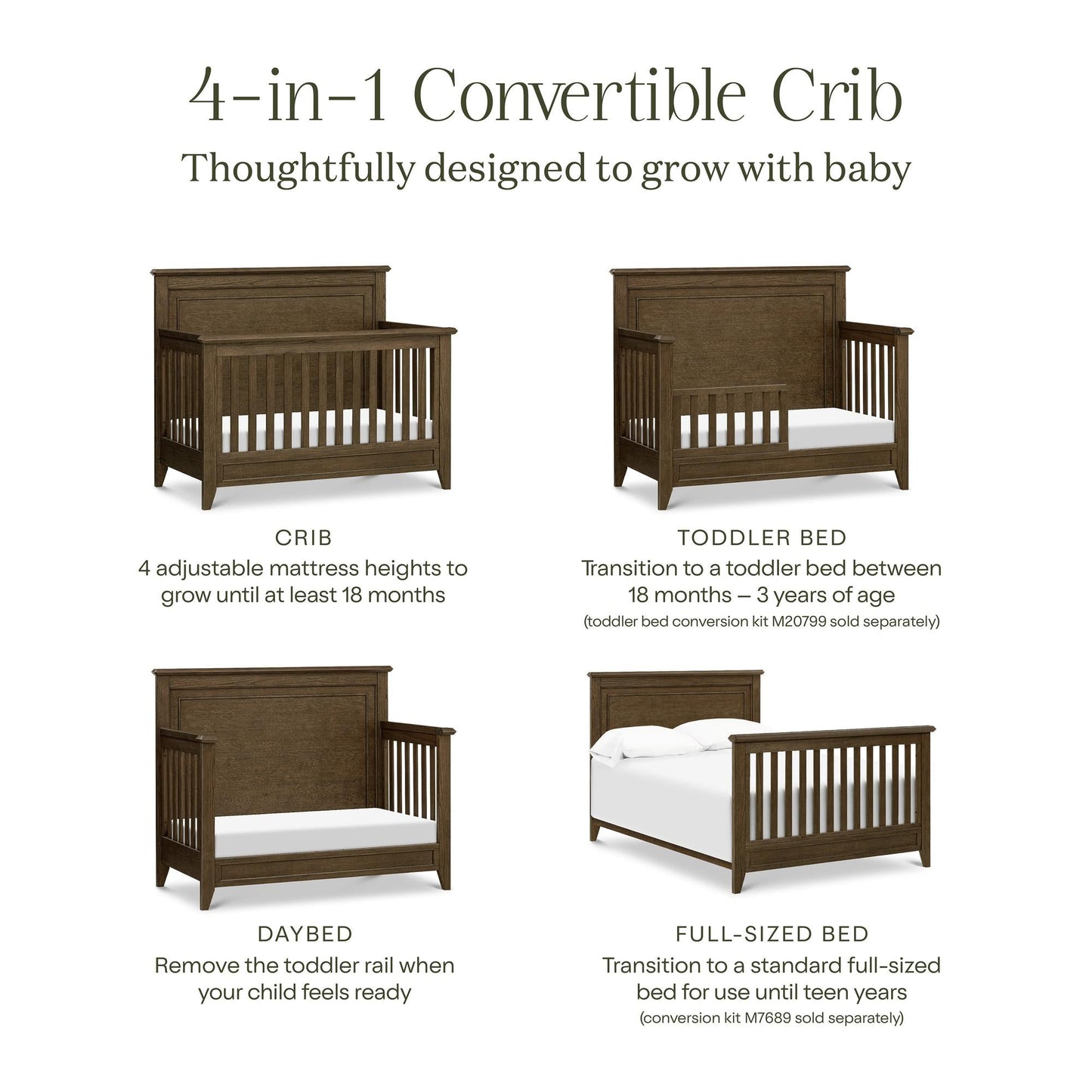 Beckett Rustic 4-in-1 Convertible Flat Top Crib in Sandbar