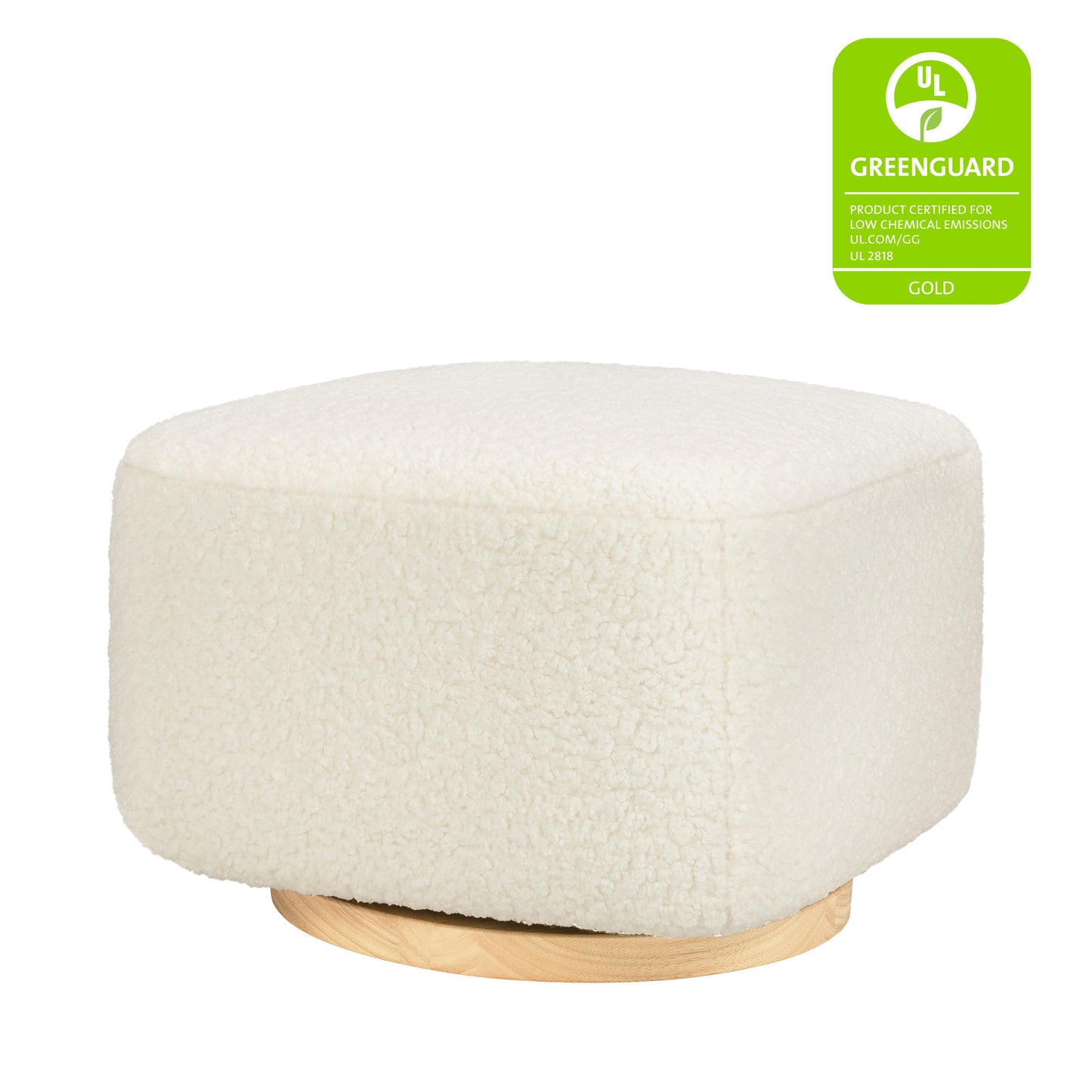 Kiwi Gliding Ottoman in Cream Shearling with Light Wood Base