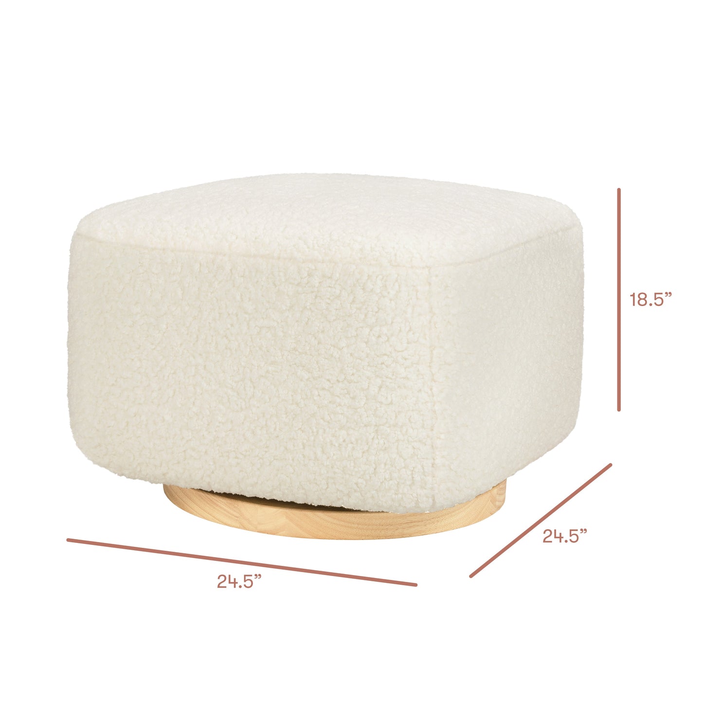 Kiwi Gliding Ottoman in Cream Shearling with Light Wood Base