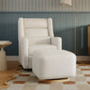 Kiwi Gliding Ottoman in Cream Shearling with Light Wood Base