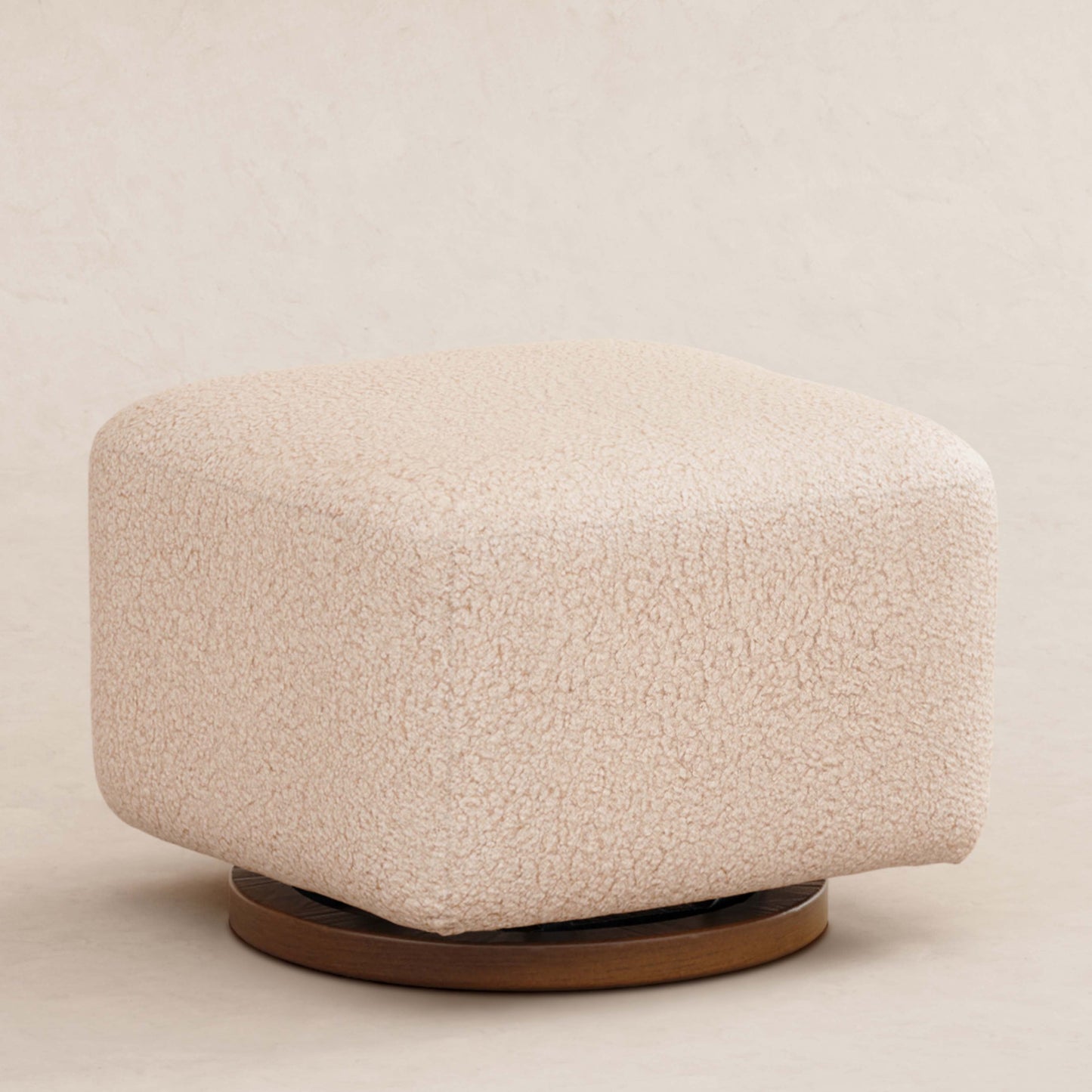 Kiwi Gliding Ottoman in Cream Shearling with Light Wood Base