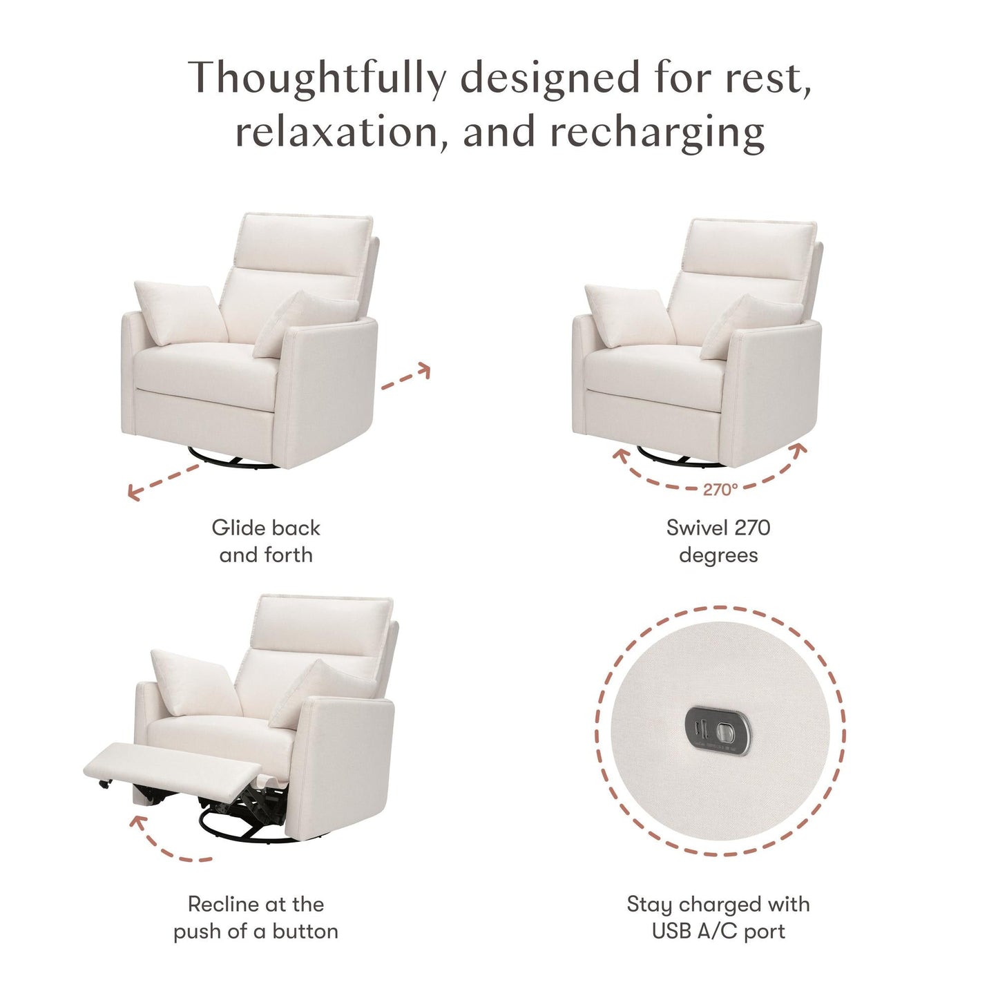 BABYLETTO NORI EXTRA WIDE ELECTRONIC RECLINER & SWIVEL GLIDER WITH USB PORT