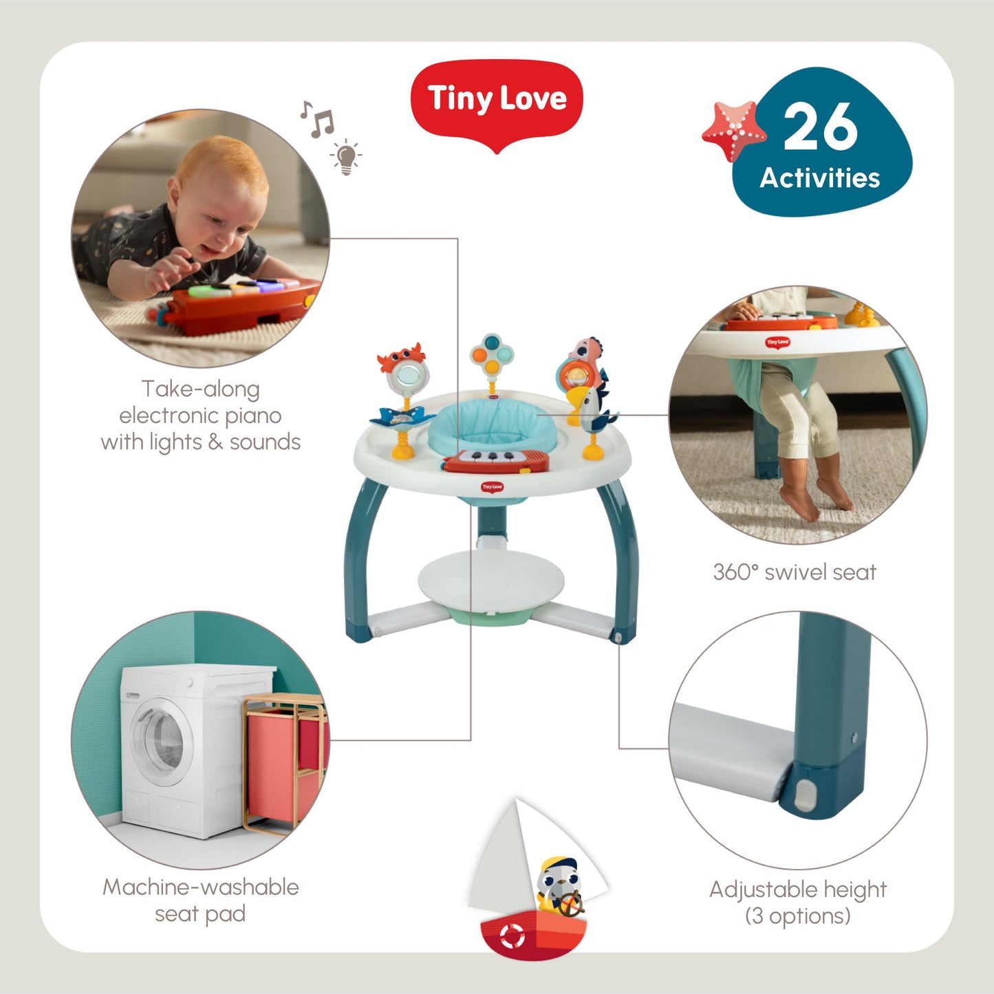 TINY LOVE TINY MARINERS 5-IN-1 HERE I GROW STATIONARY ACTIVITY CENTER