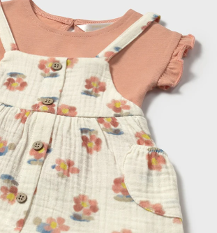 MAYORAL OVERALL AND T SHIRT SET - PEACH