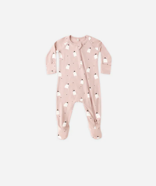 QUINCY MAE BAMBOO ZIP FOOTIE || PINK GHOSTS