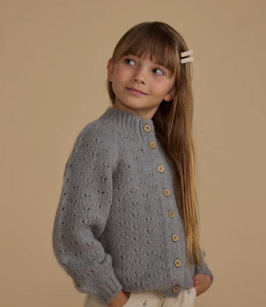 RYLEE AND CRU TULIP CARDIGAN DUSTY BLUE