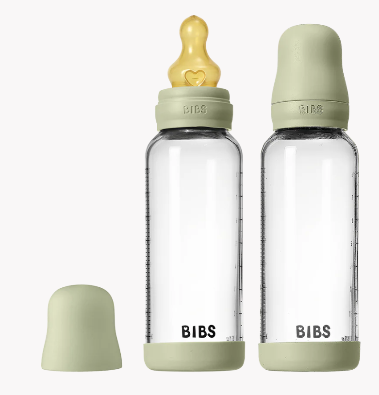 BIBS BABY GLASS BOTTLE SET 8OZ 2 PACK LATEX- MEDIUM FLOW