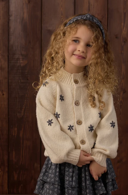 RYLEE + CRU TULIP CARDIGAN MIDNIGHT DAISY