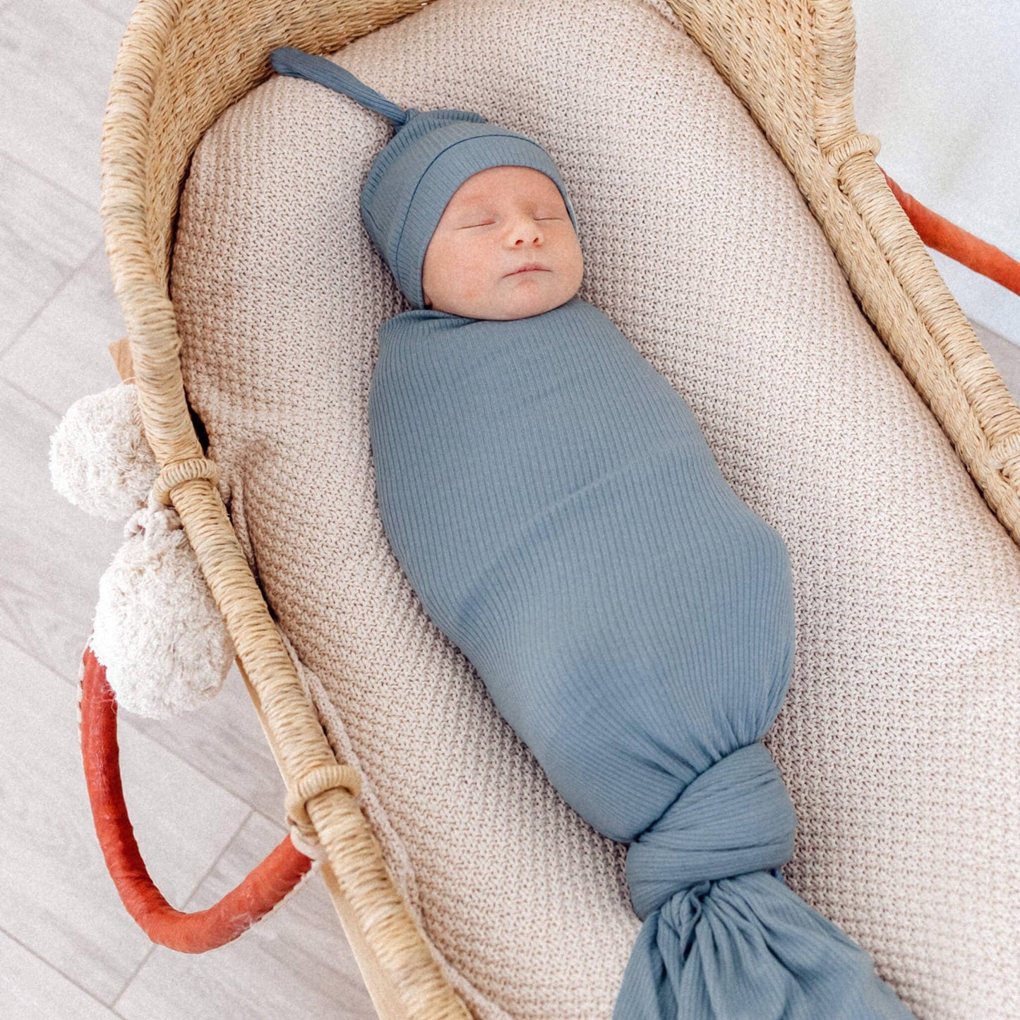 COPPER PEARL RIB KNIT SWADDLE BLANKET -ATLANTIC