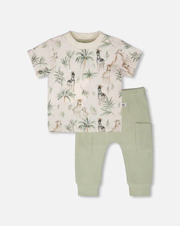 DEUX PAR DEUX T-SHIRT AND PANT SET ZEBRA JUNGLE