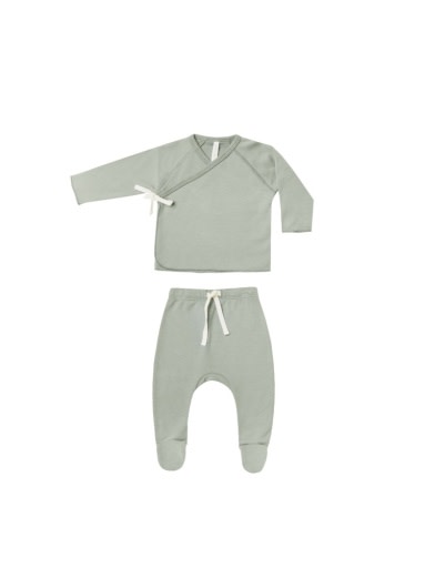 QUINCY MAE WRAP TOP + FOOTED PANT SET - SAGE