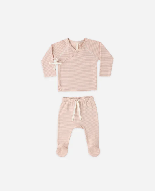 QUINCY MAE WRAP TOP + FOOTED PANT SET MELON STRIPE